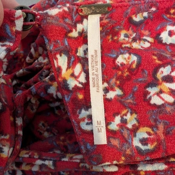 💘 Free People Say Hello Floral Mini Dress Long Sleeve Keyhole Red Ruffle Cuff - Picture 7 of 9